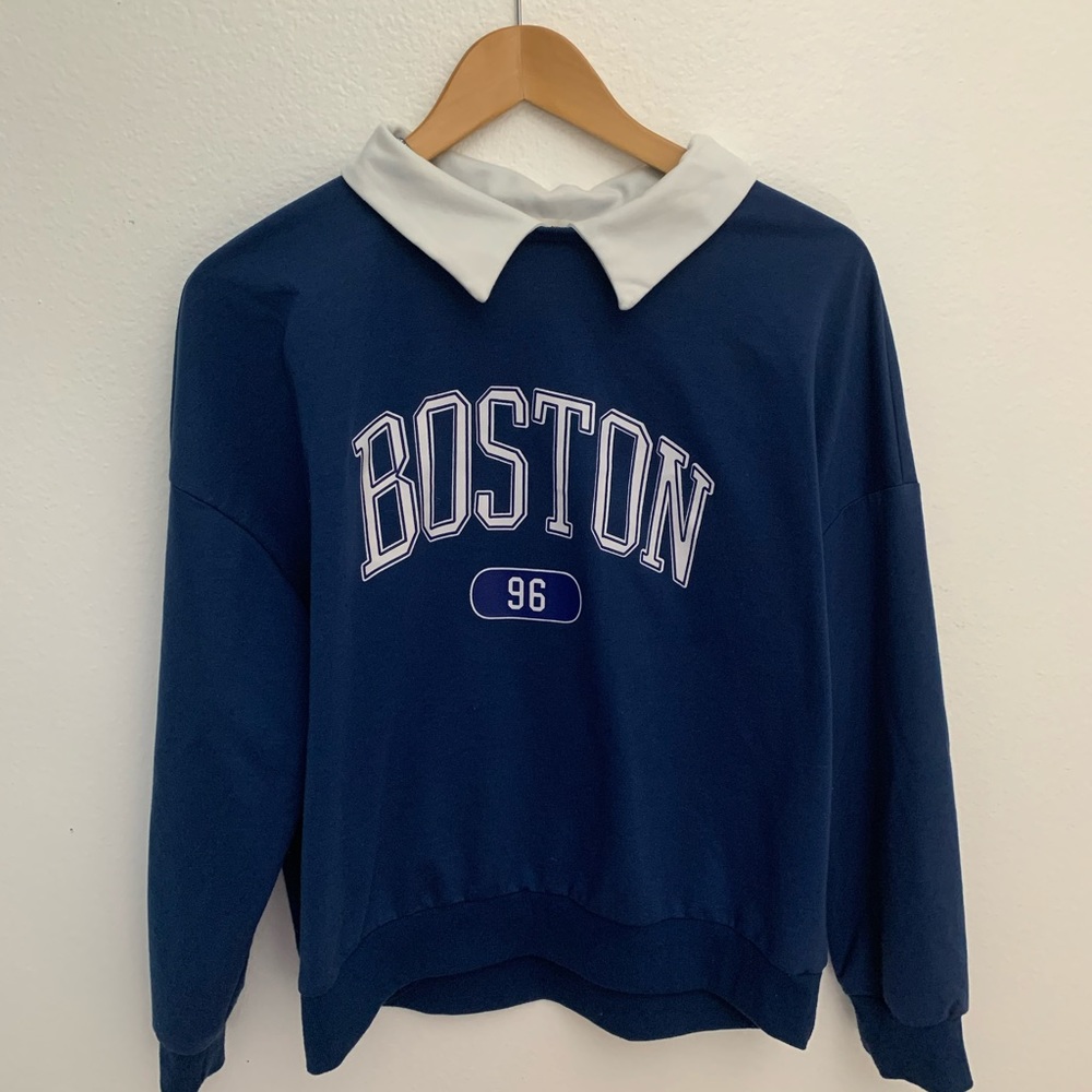 Blue Graphic Collared Shirt - “Boston” - size M
